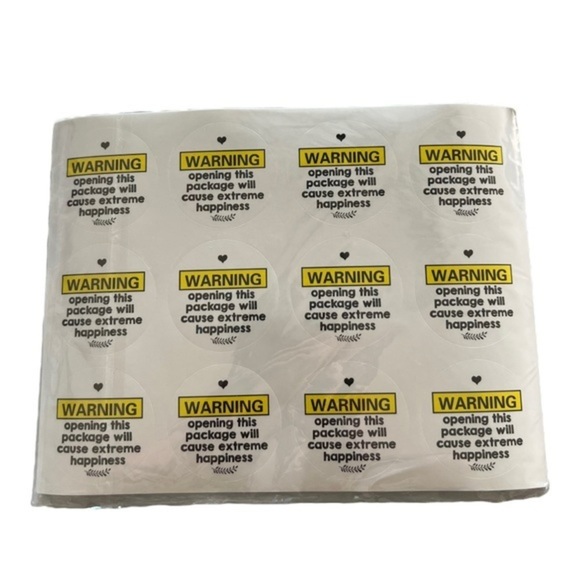 NEW -‎ Warning Extreme Happiness / White & Yellow / 1.5”/ 120 Stickers - Picture 2 of 2